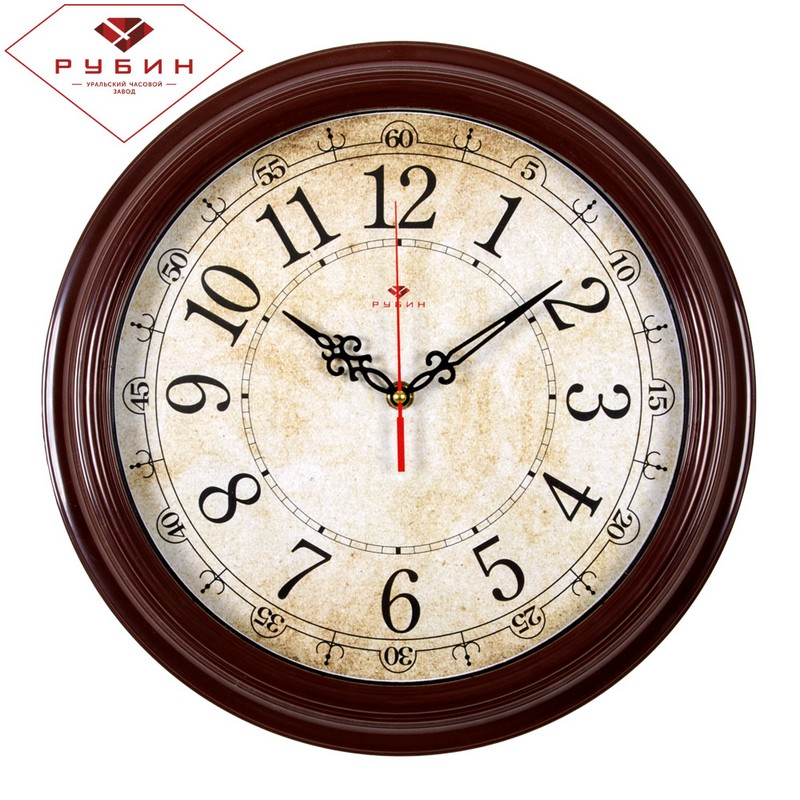 Часы настенные круг d=35см, корпус коричневый "Ретро классика" 3527-122 (10) "Рубин"